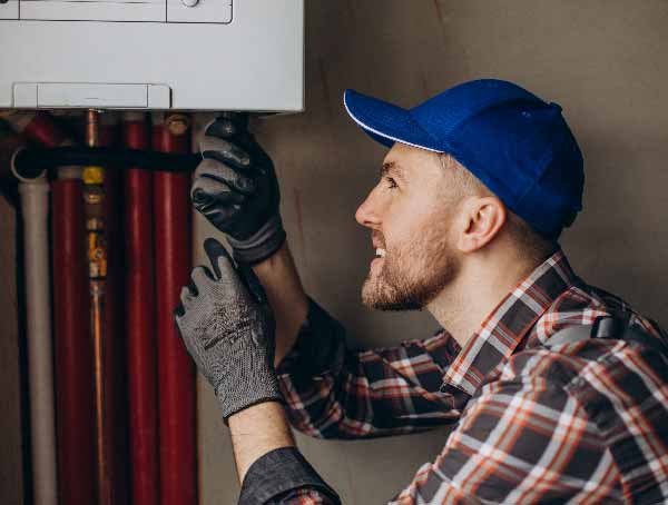 Service man adjusting house heating system